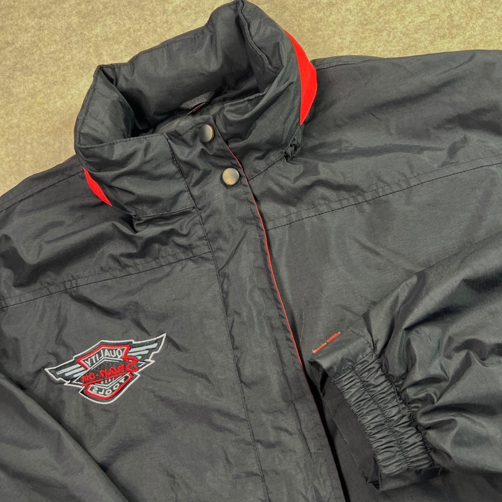 VTG Snap-on Tools Racing Jacket Mens XL Black Red Embroidered Fleece Lined Nylon